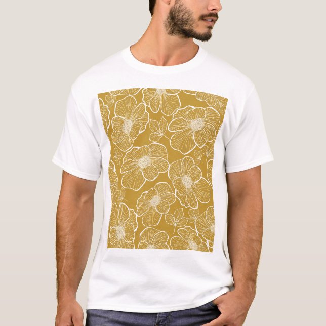 Monochrome Gold Floral: Abstract Seamless T-Shirt (Front)