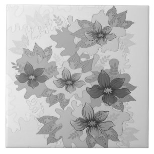 Monochrome Gray Hues Flowers  Tile