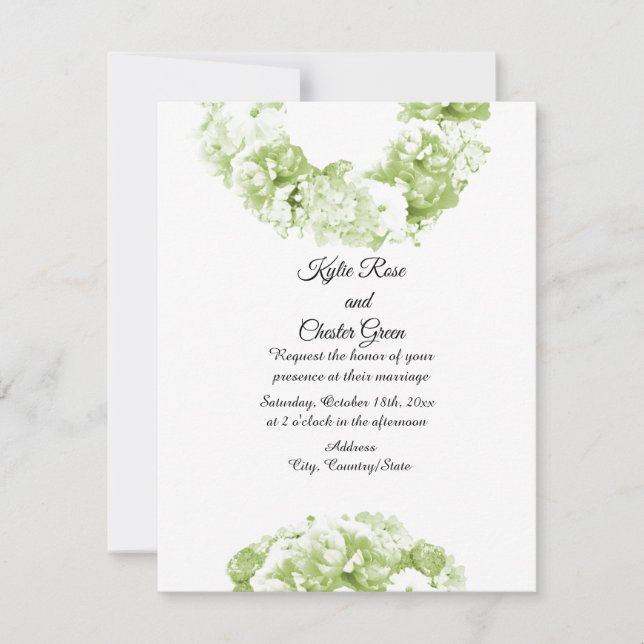 Monochrome Green Wreath Wedding Invitation (Front)
