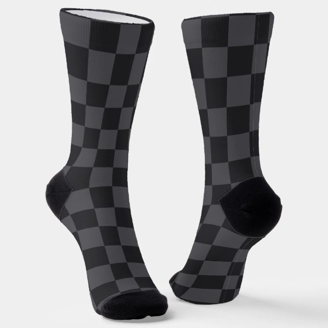 Monochrome Grey Black Croatian Chequered Pattern Socks (Angled)
