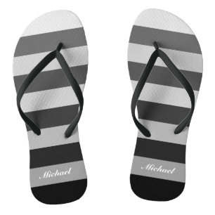 Monochrome Grey Block Stripes Pattern Flip Flops