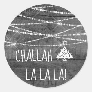 Monochrome Grey Challah La La La Chrismukkah Classic Round Sticker