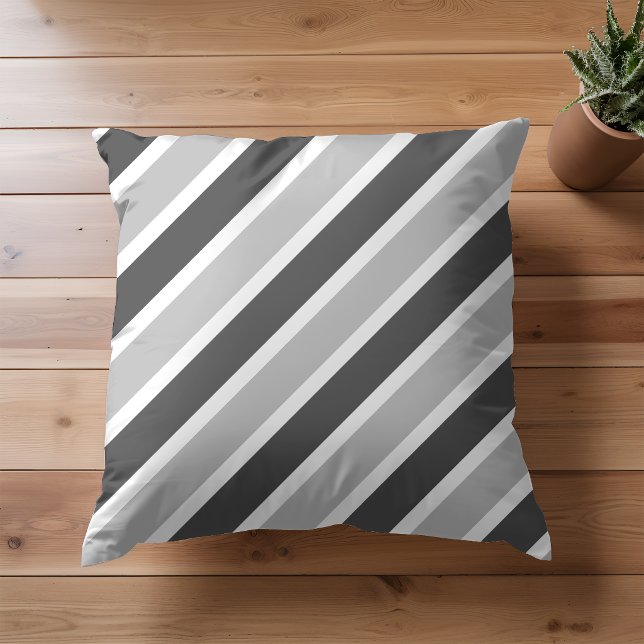 Monochrome Grey Diagonal Stripes Throw Pillow (Creator Uploaded)