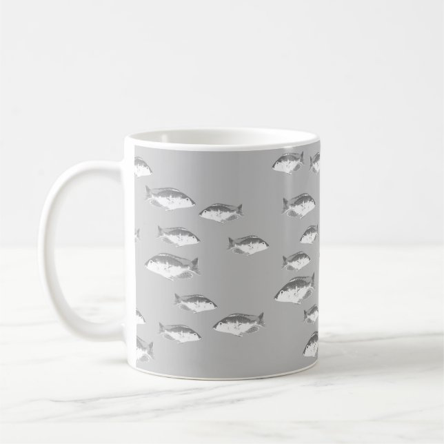 Monochrome grey fish coffee mug (Left)