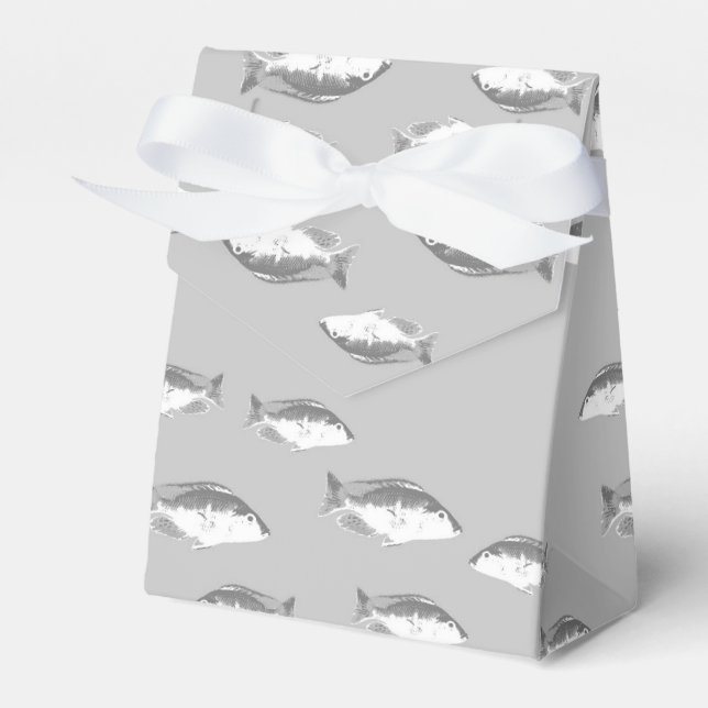 Monochrome grey fish favour box (Front Side)
