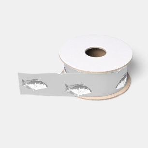 Monochrome grey fish grosgrain ribbon