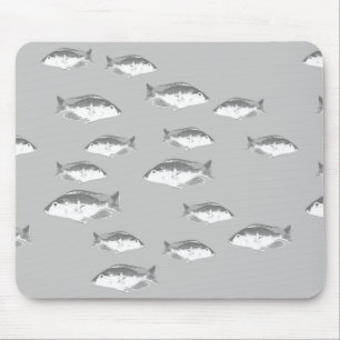 Monochrome grey fish mouse mat