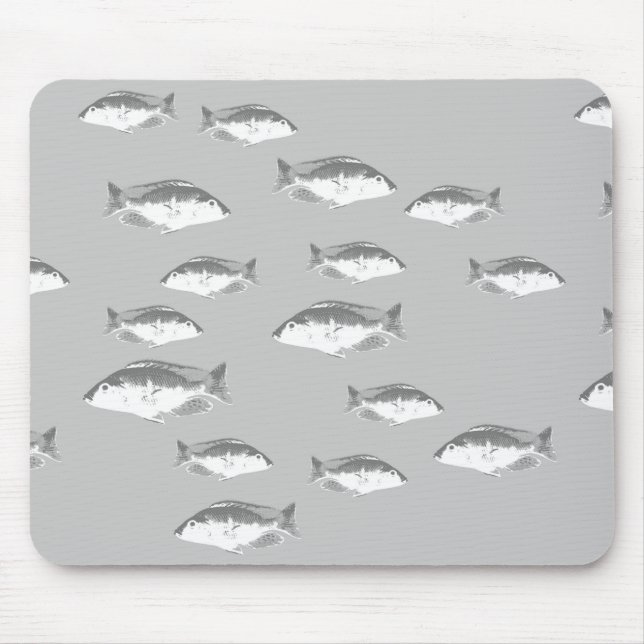 Monochrome grey fish mouse mat (Front)