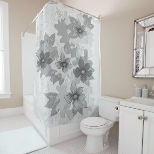 Monochrome Grey Hues Flowers  Shower Curtain