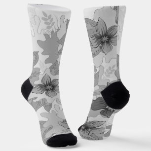 Monochrome Grey Hues Flowers Socks