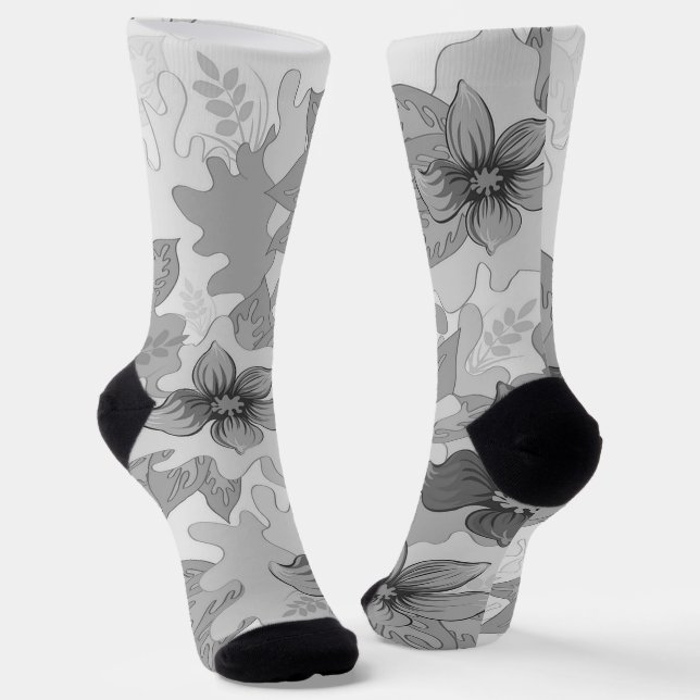 Monochrome Grey Hues Flowers  Socks (Angled)