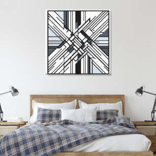 Monochrome Grid X – Abstract Geometric Line Art Canvas Print