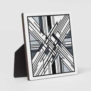 Monochrome Grid X – Abstract Geometric Line Art Plaque