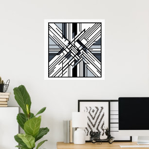 Monochrome Grid X – Abstract Geometric Line Art Poster