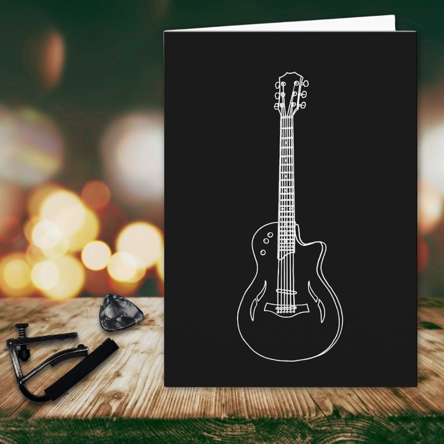 Monochrome Guitar Simple Drawing Birthday Card (Monochrome guitar simple line art modern birthday greeting card guitarist musician music teacher)