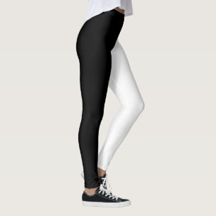 Monochrome Half Black Half White Split Design Leggings