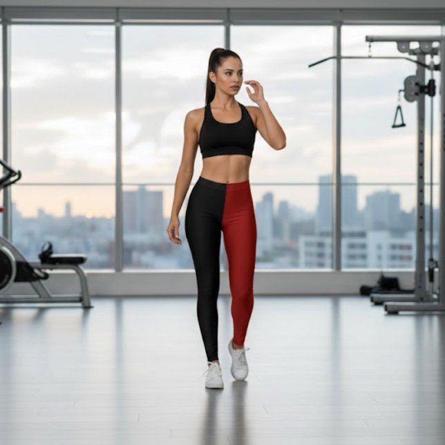 Monochrome Half Black Half Wine Red Halloween Leggings (Creator Uploaded)