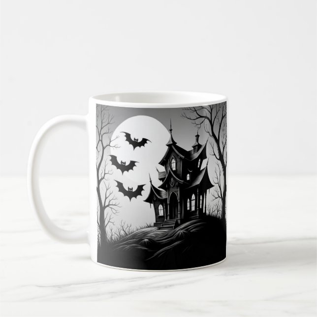 Monochrome Haunted House Mug (Left)