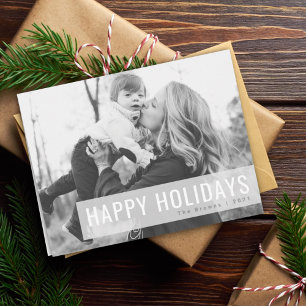 Monochrome Holidays   Black and White Photo Xmas Holiday Card