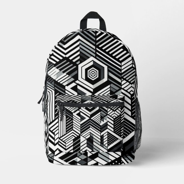 Monochrome Illusion Printed Backpack (Front)