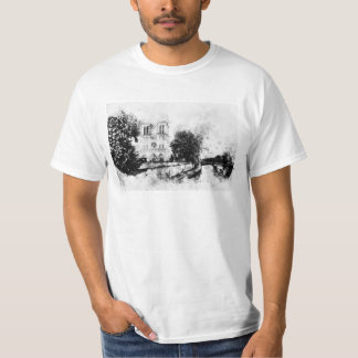 Monochrome Illustration of Notre-Dame Cathedral T-Shirt
