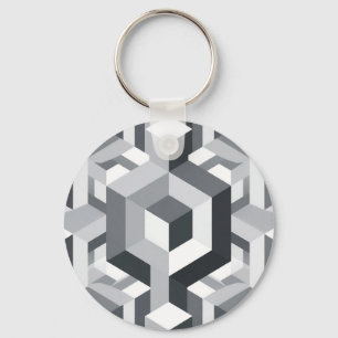Monochrome Isometric Cube Pattern Key Ring