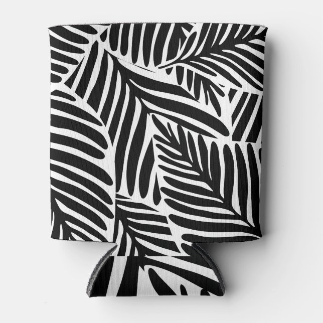 Monochrome Jungle Geometric Seamless Pattern Can Cooler (Front)
