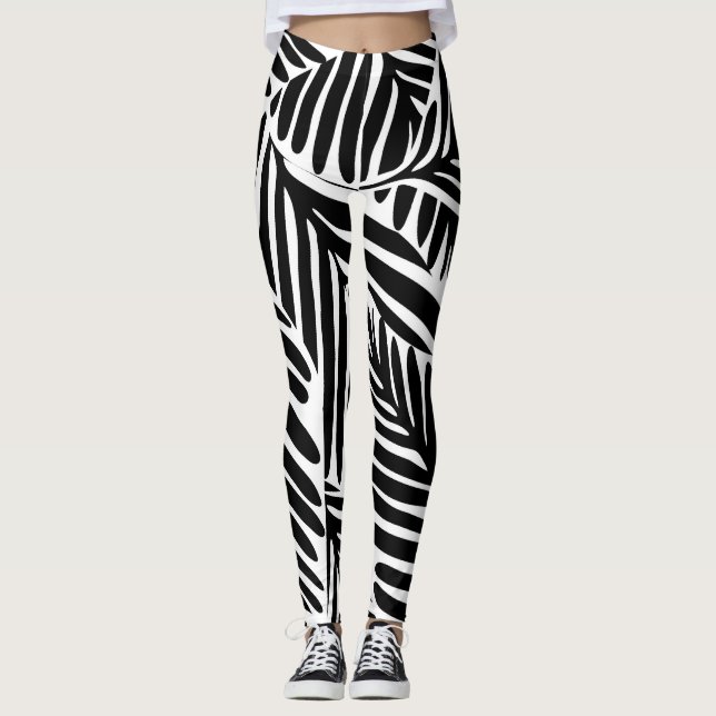 Monochrome Jungle Geometric Seamless Pattern Leggings (Front)