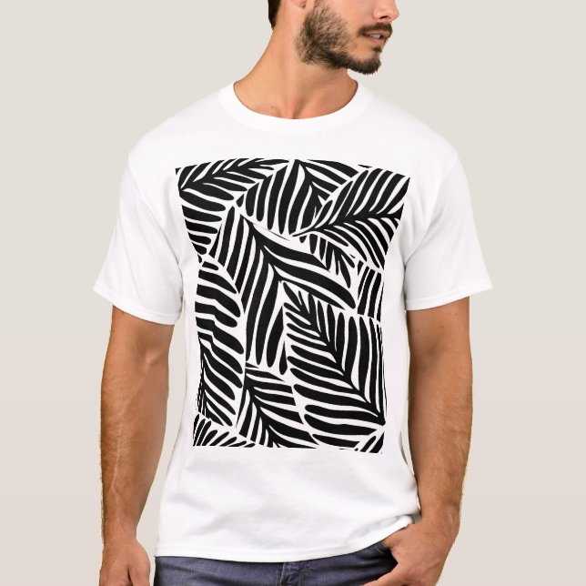 Monochrome Jungle Geometric Seamless Pattern T-Shirt (Front)
