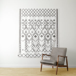 Monochrome Kilim: Moroccan Tribal Texture Art Tapestry