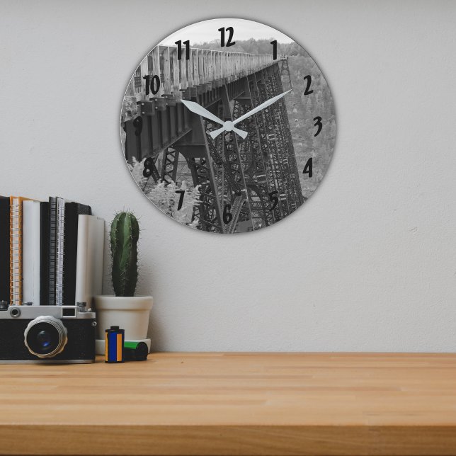 Monochrome Kinzua Skywalk Railroad Bridge Large Clock (Creator Uploaded)