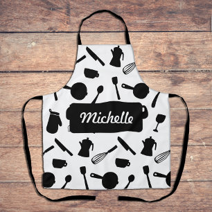 Monochrome kitchen utensils elegant design apron