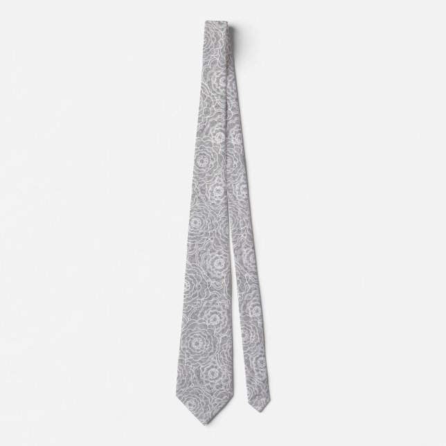 Monochrome light grey flowers  Neck Tie (Front)