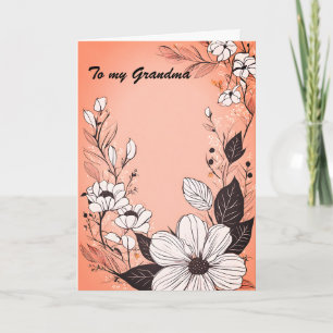 Monochrome Line Art Wreath on Coral Mother's Day Holiday Card