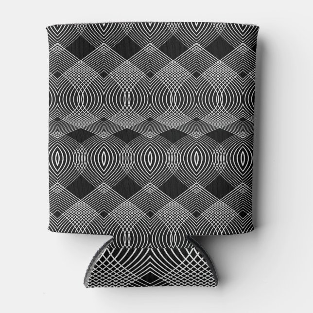 Monochrome Lines: Textured Abstract Design Can Cooler (Front)