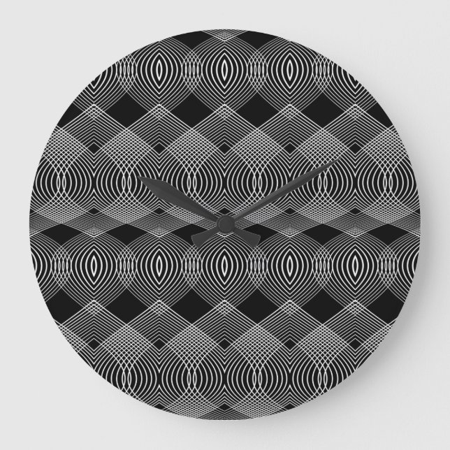 Monochrome Lines: Textured Abstract Design Large Clock (Front)