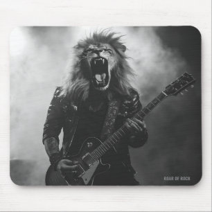 Monochrome Lion Guitarist Rock Music Mouse Pad