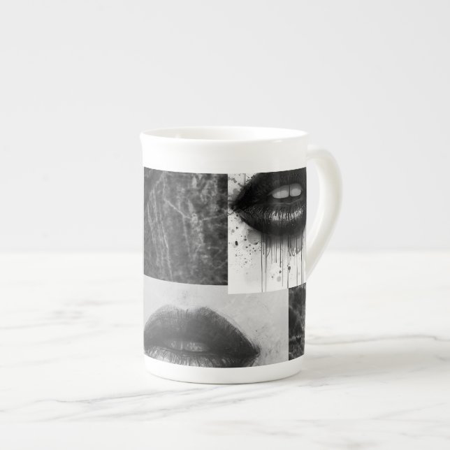 Monochrome Lips Specialty Mug  Elegant Black White (Front Right)