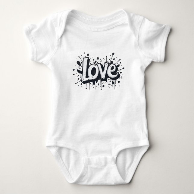 Monochrome Love Tag Baby Bodysuit (Front)