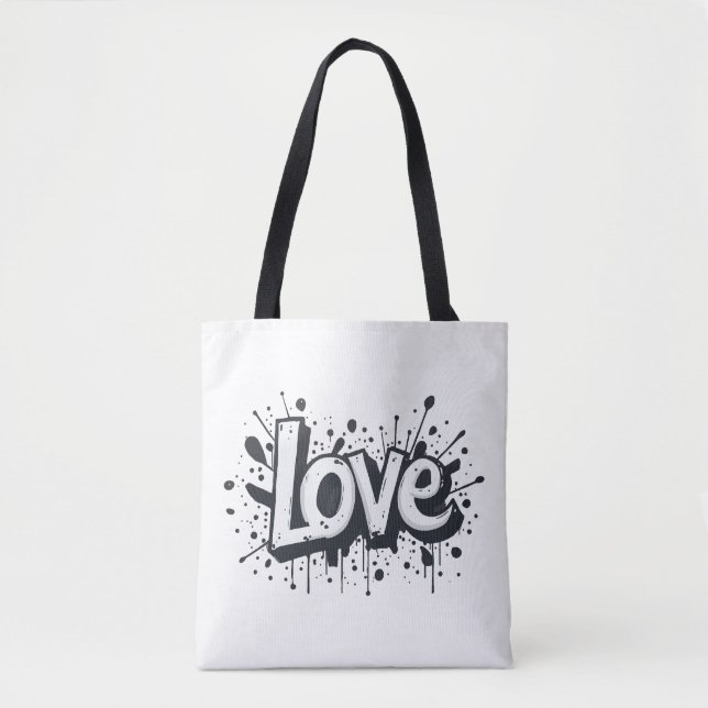 Monochrome Love Tag Tote Bag (Front)
