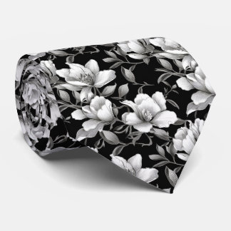 Monochrome Magnolia Flower tile Tie