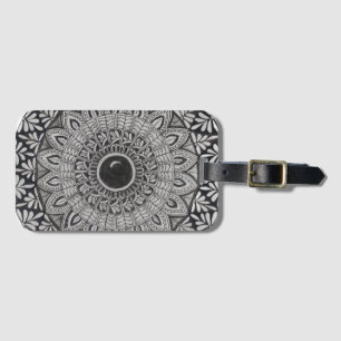 Monochrome mandala art luggage tag