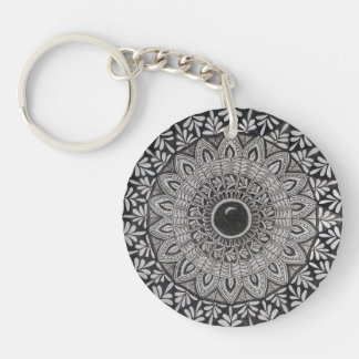 monochrome mandala art on acrylic keychain