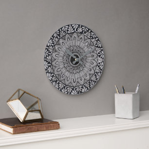 Monochrome mandala art wall clock