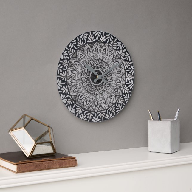 Monochrome mandala art  wall clock (Office)