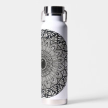 monochrome mandala design on water bottle