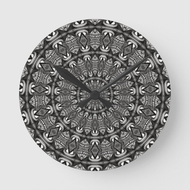 Monochrome Mandala Round Clock (Front)
