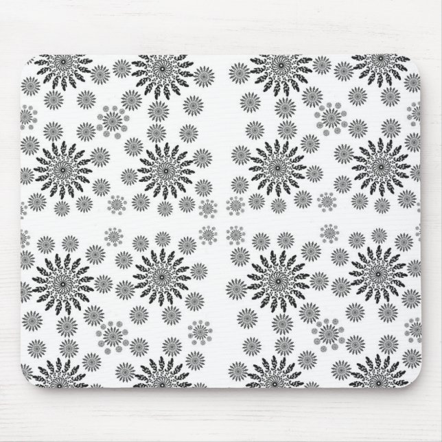 ​Monochrome Mandala Symphony: Modern Geometric Pat Mouse Mat (Front)