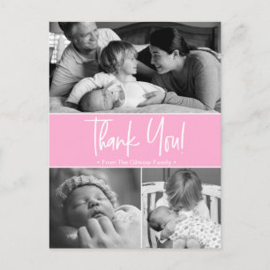 Monochrome Memories: Personalised Baby Thank You P Announcement Postcard