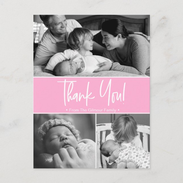 Monochrome Memories: Personalised Baby Thank You P Announcement Postcard (Front)